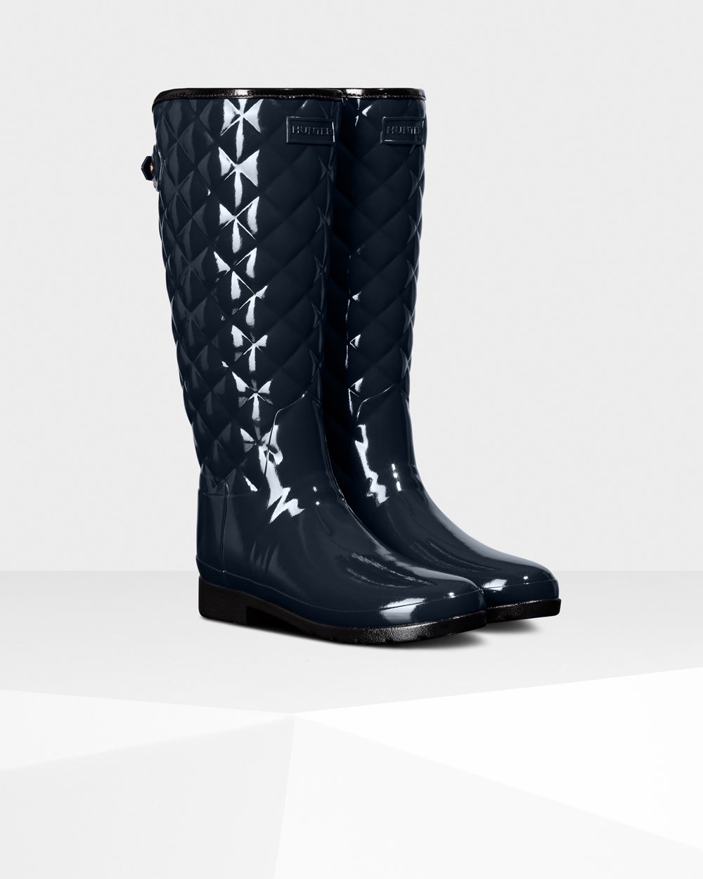 Hoge Regenlaarzen Dames - Hunter Refined Adjustable Quilted Gloss - Donker Blauw - 50YNAMQEW